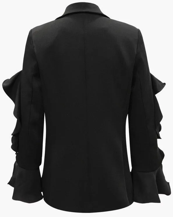 Black Ruffle-Sleeve Blazer/Jacket