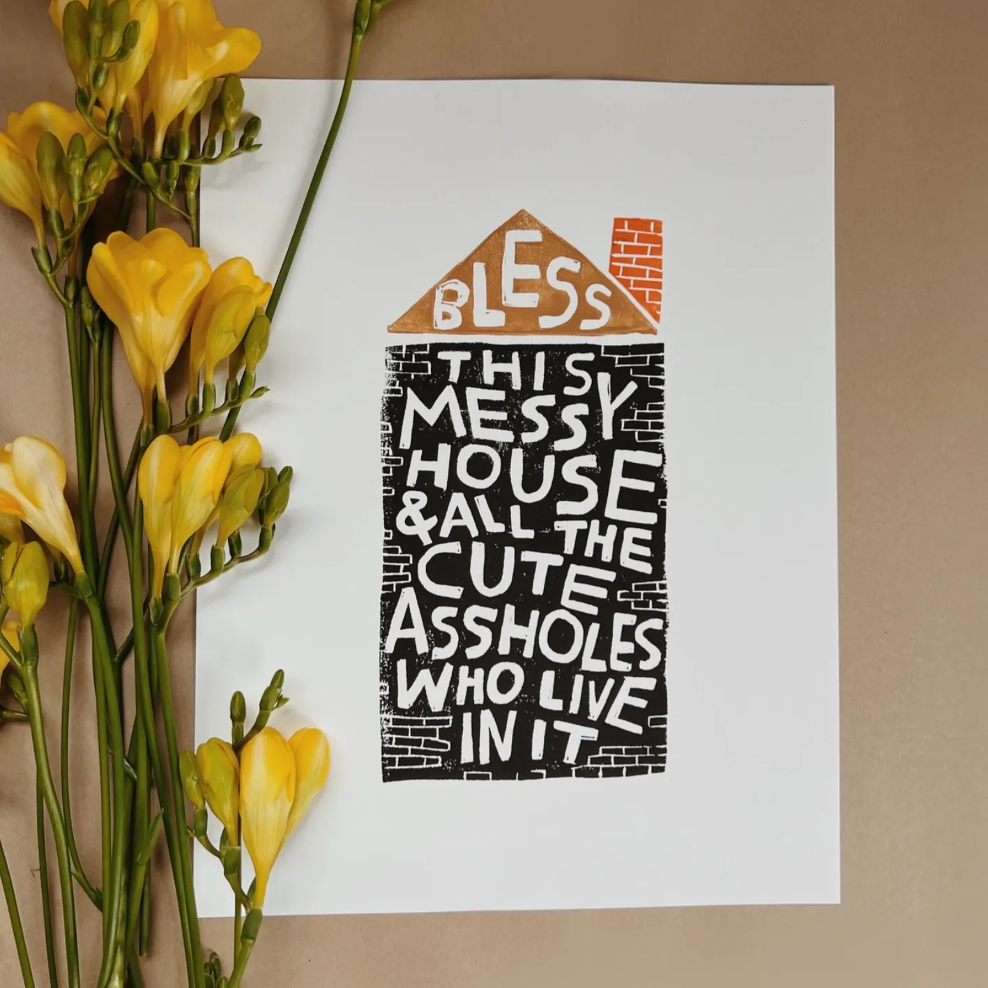 Bless This Messy House Hand Inked Print