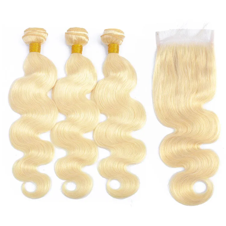 Body Wave 613 Blonde Color Bundles with 4x4 Lace Closure Human Virgin Hair