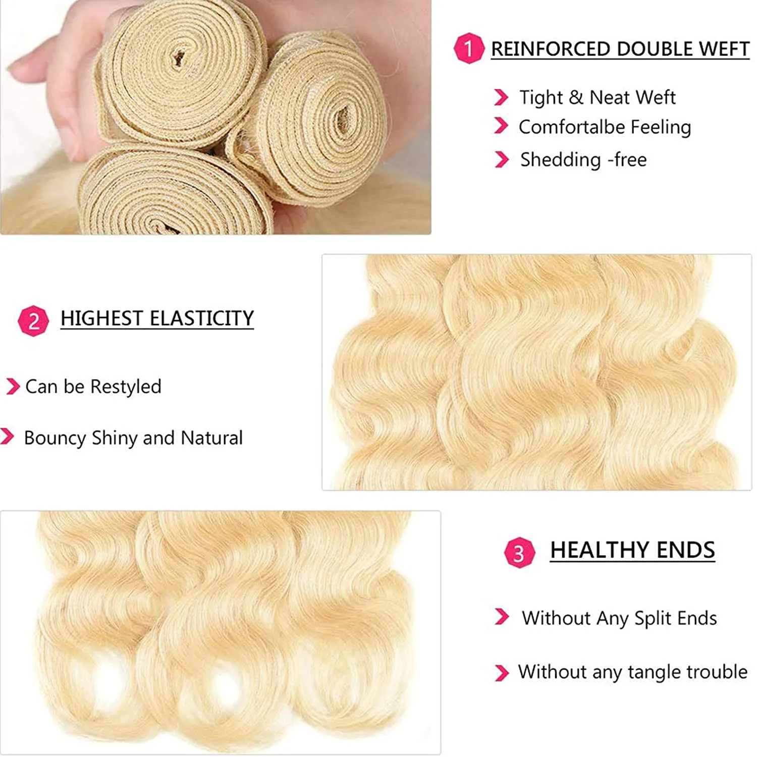 Body Wave 613 Blonde Color Bundles with 4x4 Lace Closure Human Virgin Hair