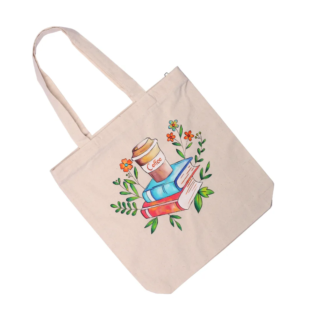 Canvas Tote Bag - Book & Coffee