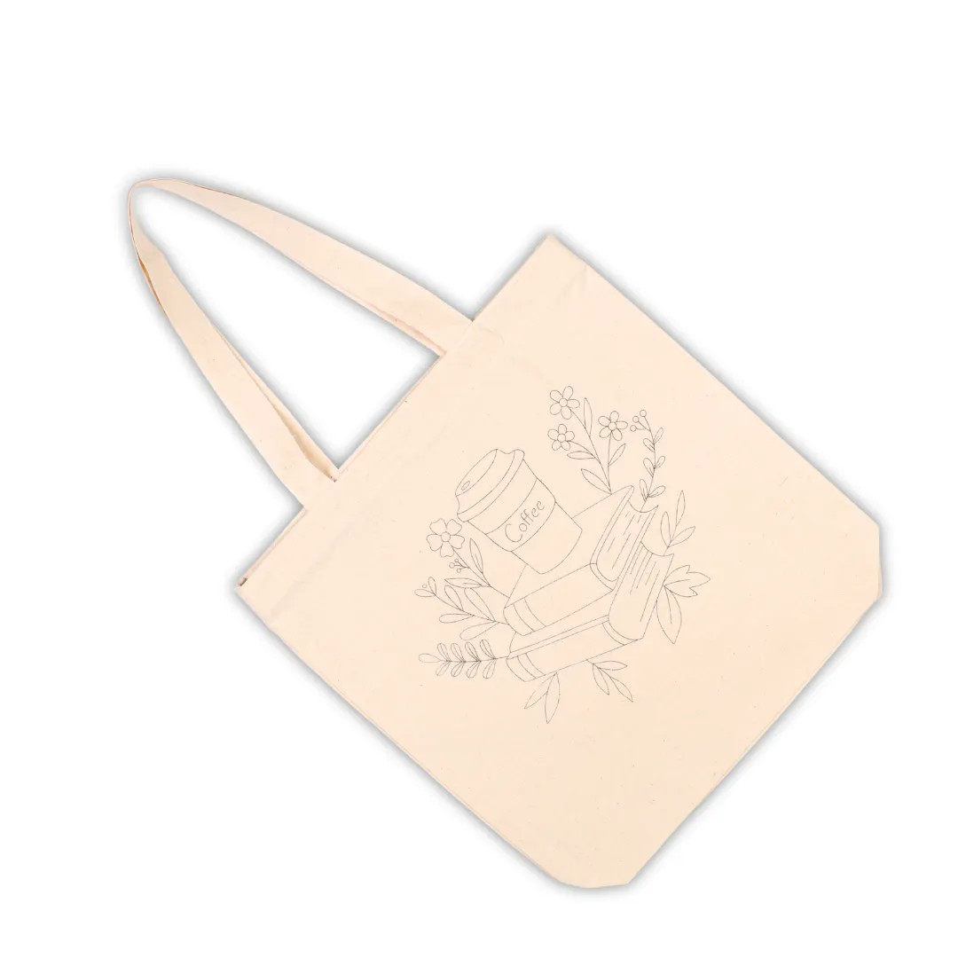Canvas Tote Bag - Book & Coffee