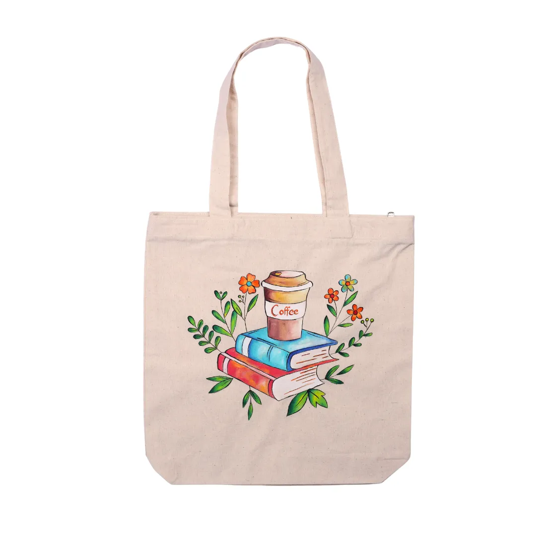 Canvas Tote Bag - Book & Coffee