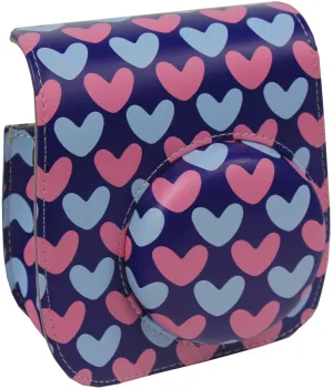 Case for Fujifilm Instax Mini 12 11 Case PU Leather Instant Camera Cover with Adjustable Strap - Pink & Blue Hearts