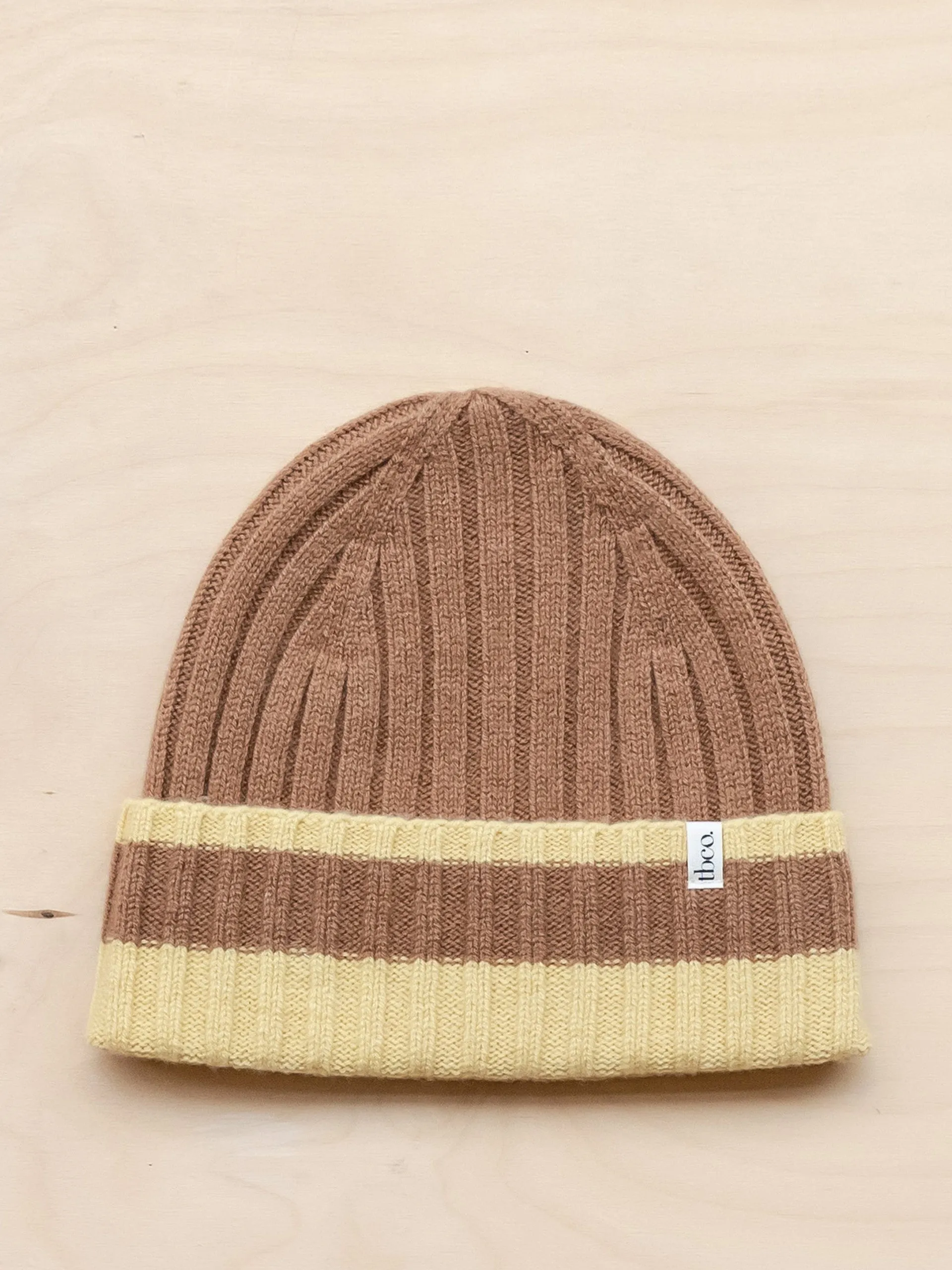 Cashmere and merino beanie in camel & vanilla