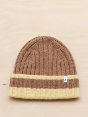 Cashmere and merino beanie in camel & vanilla