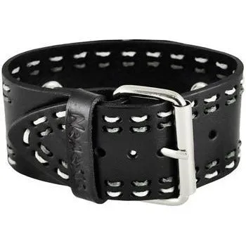 Classic Black Watch with Double White/Grey Stitched Brown Leather Cuff