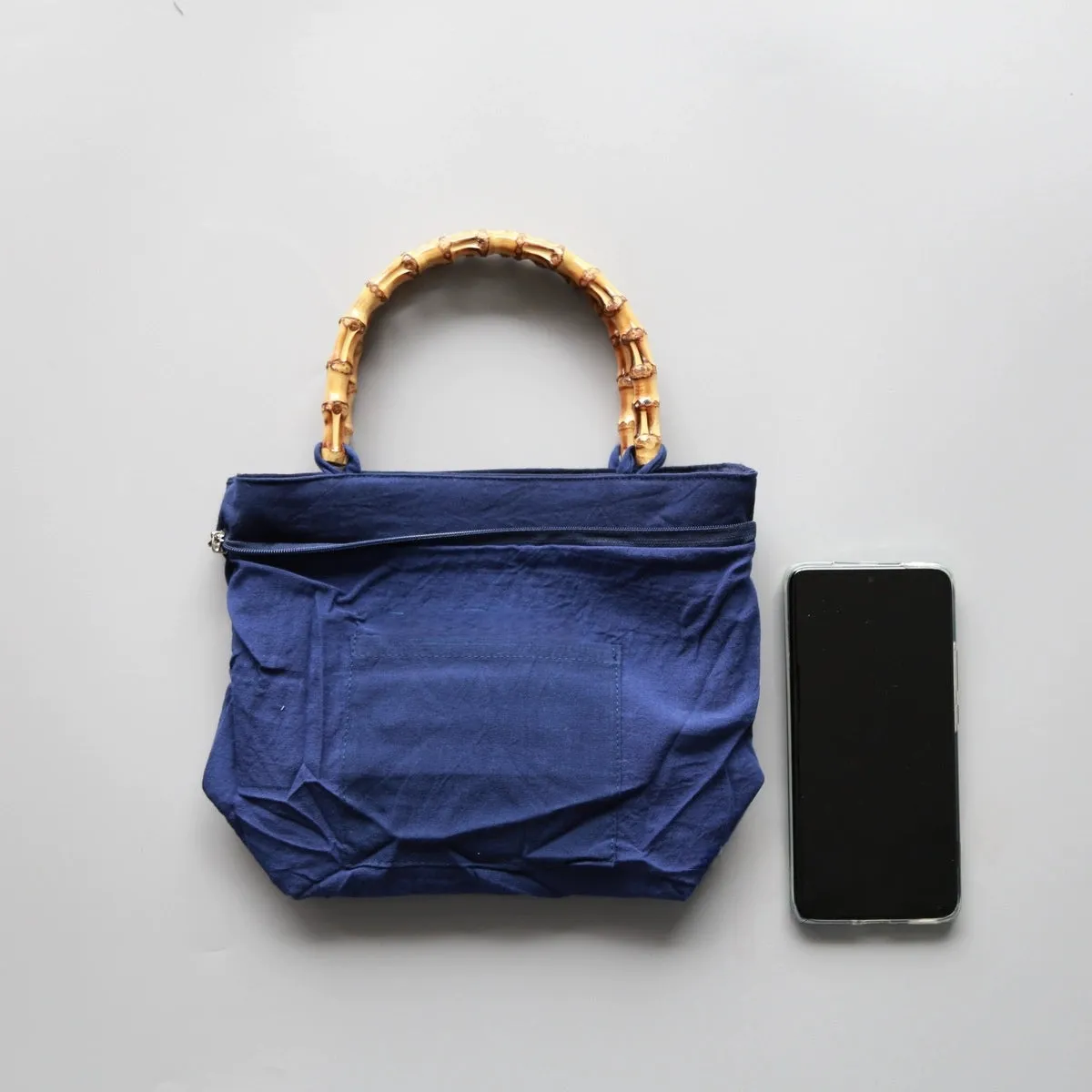 Clover Embroidered Bamboo-Handled Tie-Dye Handbag