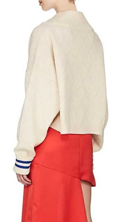 Cold-Shoulder Striped Sweater, Beige