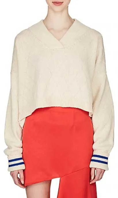 Cold-Shoulder Striped Sweater, Beige