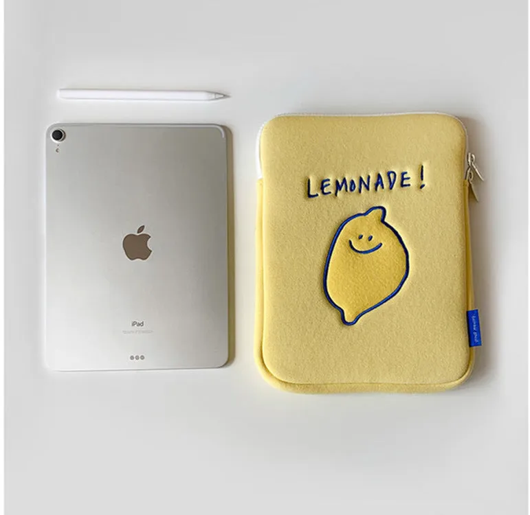 Compatible with Apple, Winter Korean Ins Niche Design Lemon Embroidery Letters IPad Tablet Laptop Bag Storage Bag