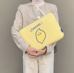 Compatible with Apple, Winter Korean Ins Niche Design Lemon Embroidery Letters IPad Tablet Laptop Bag Storage Bag