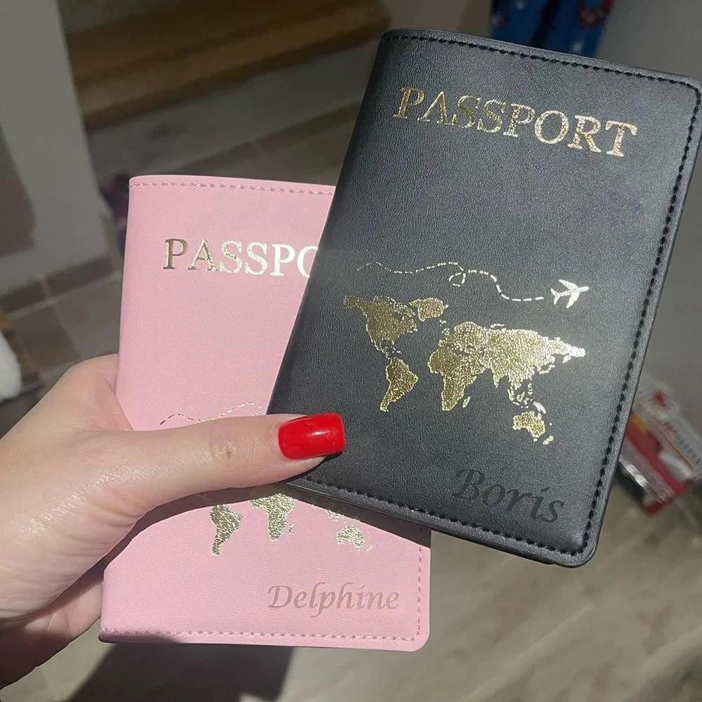 Custom Engraved Passport Holder for Adventurous Couples - Elegant Travel Essential
