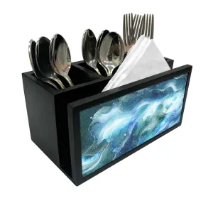 Cutlery Tissue Holder Napkin Stand -  Space Dark Blue Watercolor