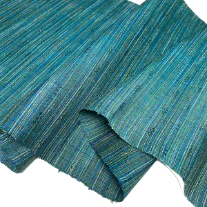 Deep Ocean Teal/Multi DobbyTsumugi Vintage Kimono Silk from Japan, 14" x 26"  # 855