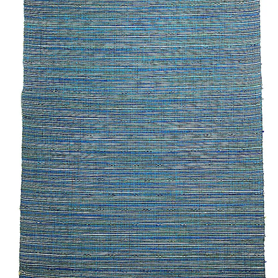Deep Ocean Teal/Multi DobbyTsumugi Vintage Kimono Silk from Japan, 14" x 26"  # 855