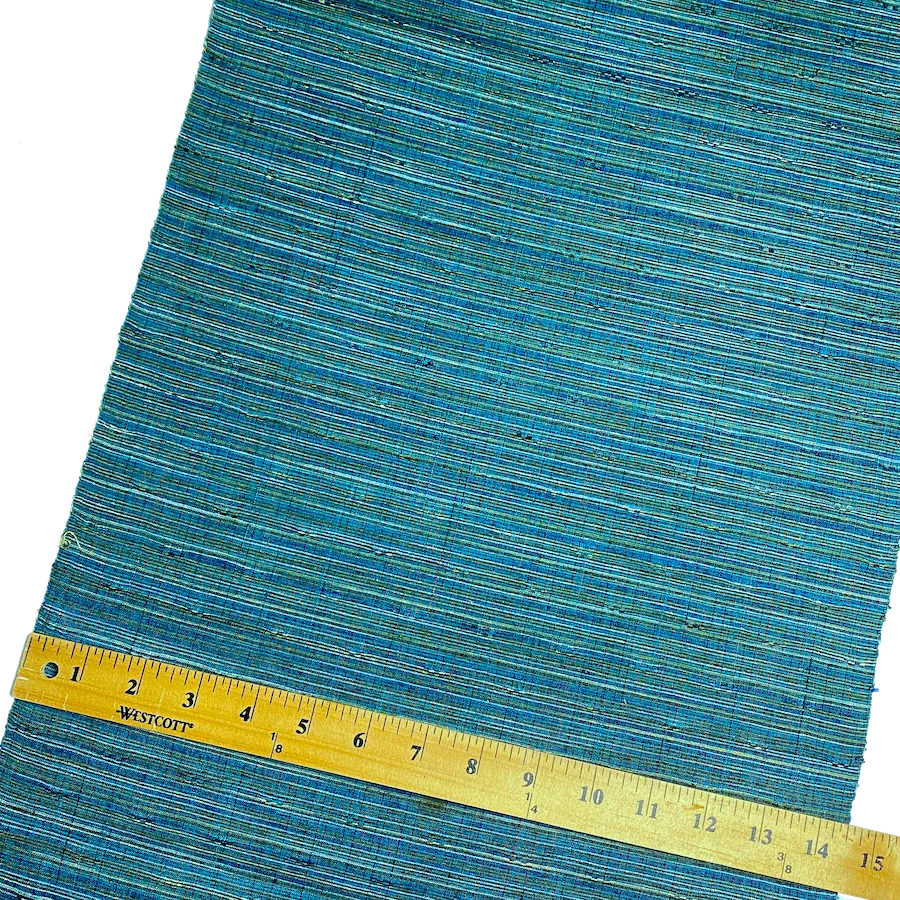 Deep Ocean Teal/Multi DobbyTsumugi Vintage Kimono Silk from Japan, 14" x 26"  # 855