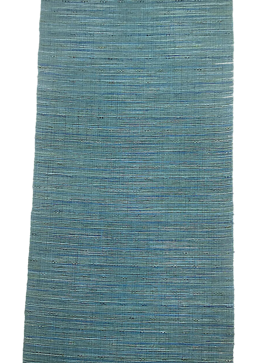 Deep Ocean Teal/Multi DobbyTsumugi Vintage Kimono Silk from Japan, 14" x 26"  # 855