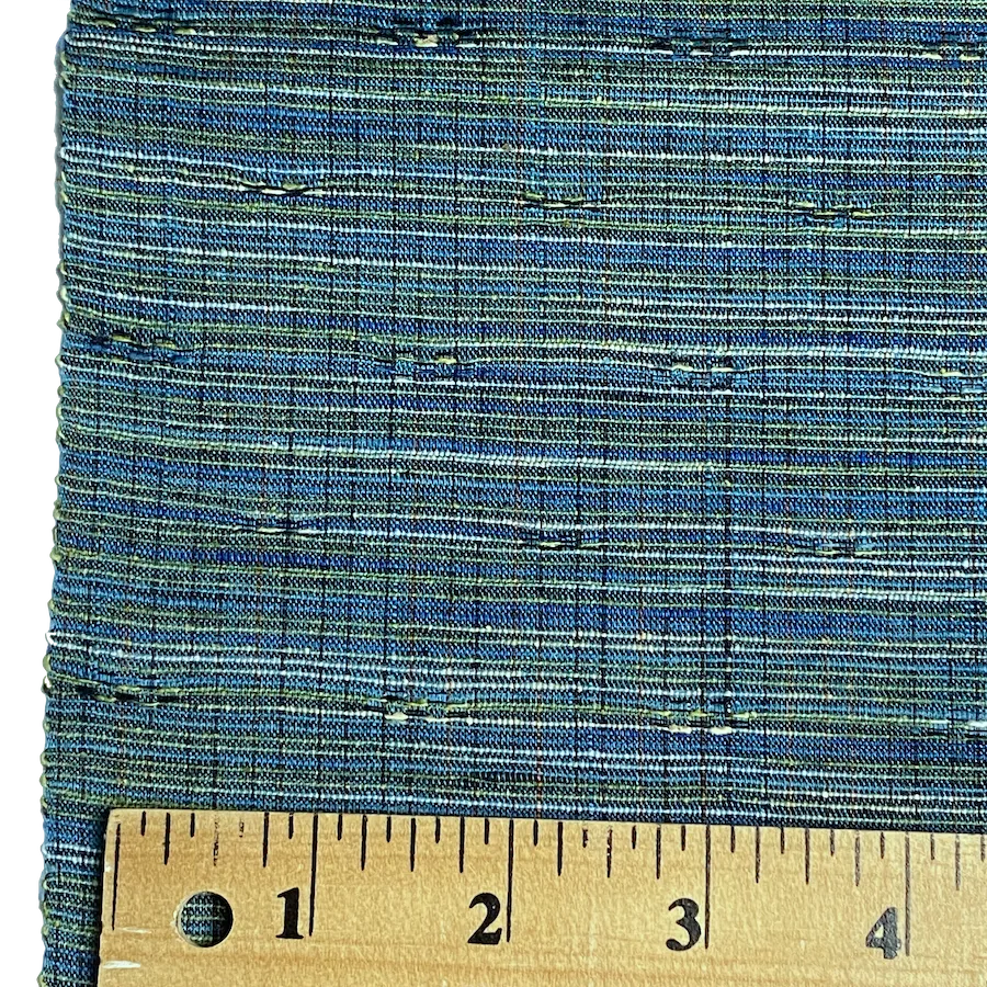 Deep Ocean Teal/Multi DobbyTsumugi Vintage Kimono Silk from Japan, 14" x 26"  # 855