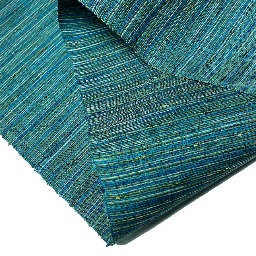 Deep Ocean Teal/Multi DobbyTsumugi Vintage Kimono Silk from Japan, 14" x 26"  # 855