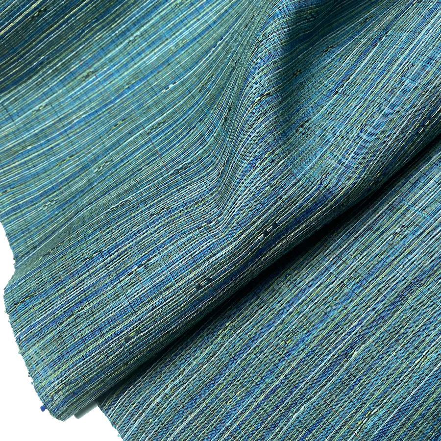 Deep Ocean Teal/Multi DobbyTsumugi Vintage Kimono Silk from Japan, 14" x 26"  # 855