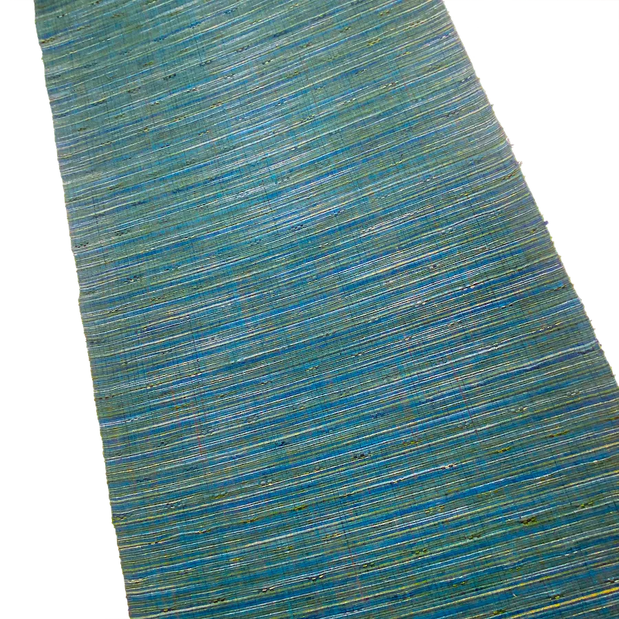 Deep Ocean Teal/Multi DobbyTsumugi Vintage Kimono Silk from Japan, 14" x 26"  # 855