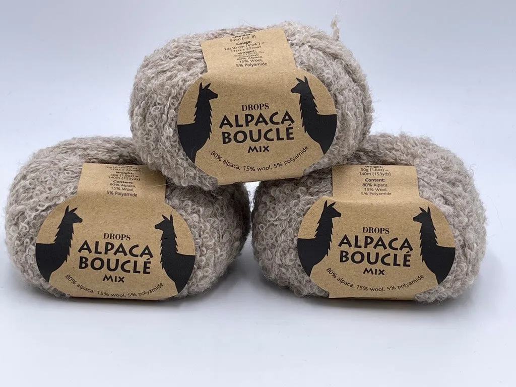 Drops Alpaca - Boucle Mix Yarn - 50g - 6 options - Rag Doll Hair/Knitting