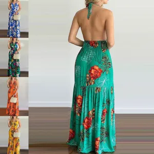 DUNNMALL  EBay Popular  European American Summer New Printing Backless Maxi Dress Cross-Border in Stock