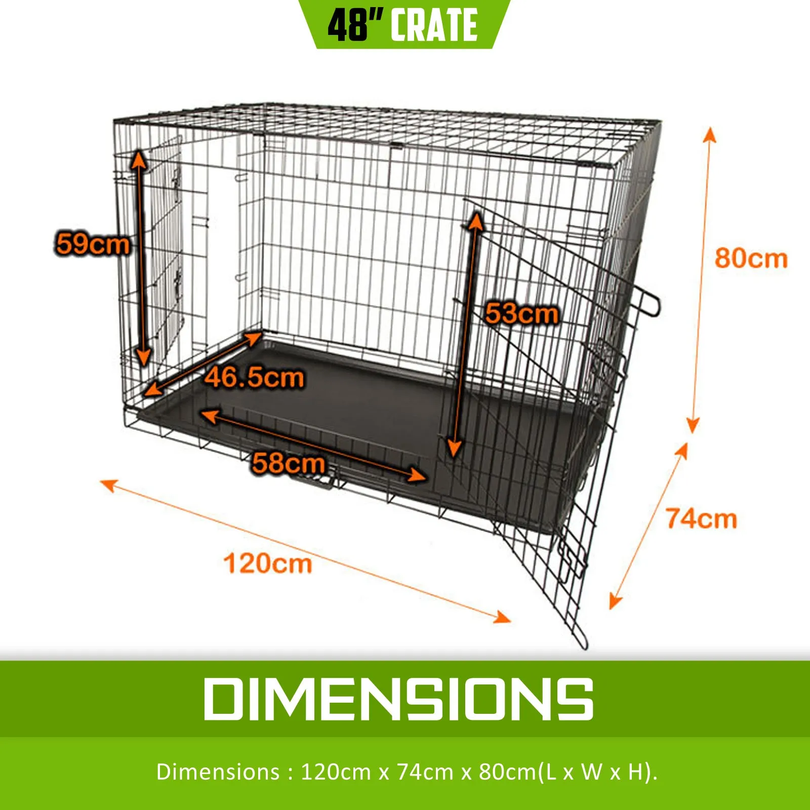 Durable 48in Foldable Wire Dog Crate with Tray, Paw Mate