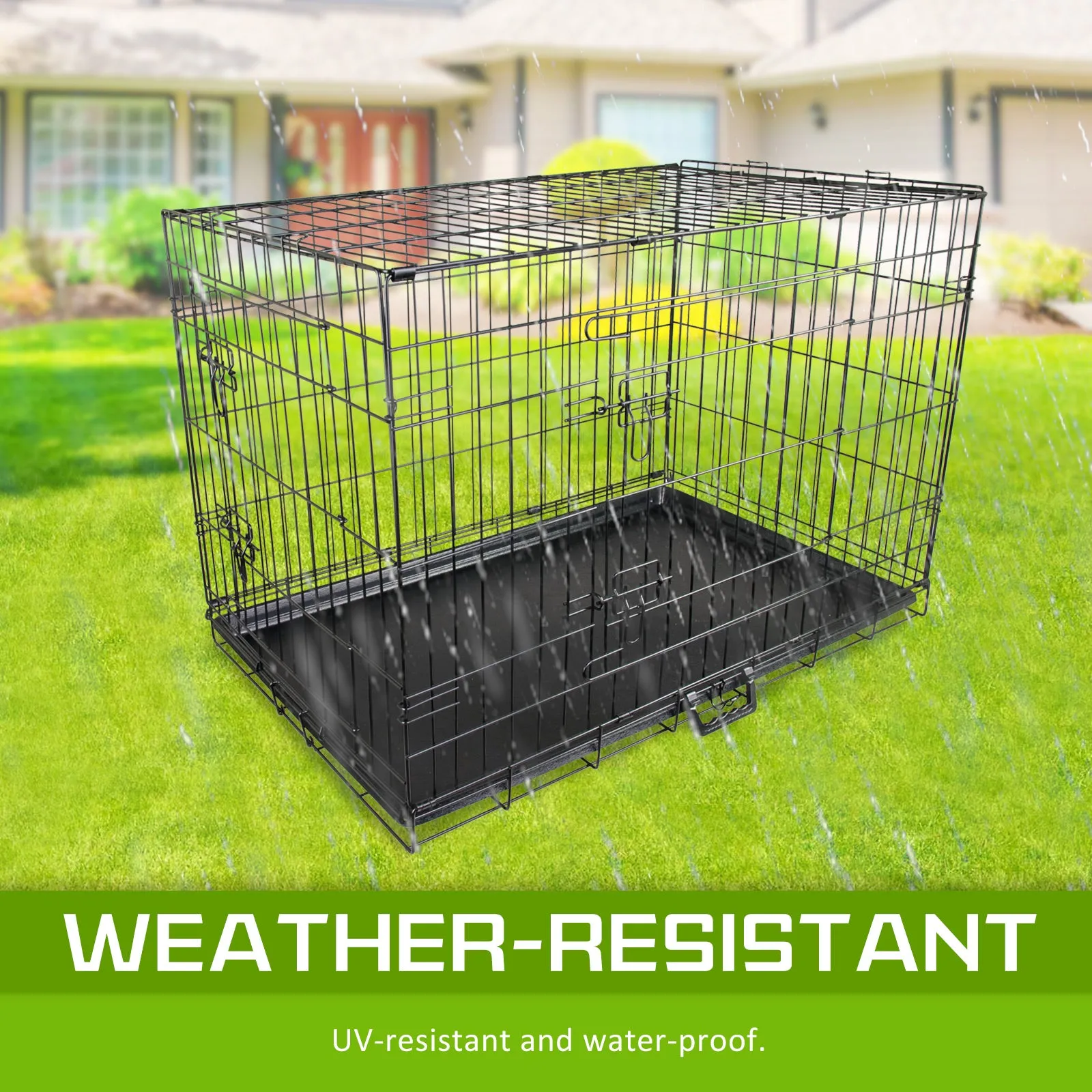 Durable 48in Foldable Wire Dog Crate with Tray, Paw Mate