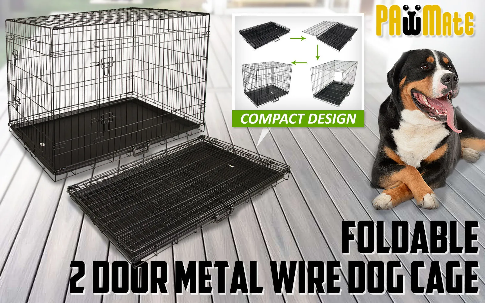 Durable 48in Foldable Wire Dog Crate with Tray, Paw Mate