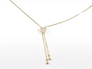 Elegant Modern Center CZ Heart Charm Lariat Style Gold Tone Silver Necklace