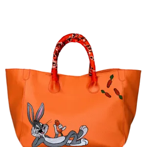 Everyday Vegan Leather Tote - Hand Painted Bugs Bunny