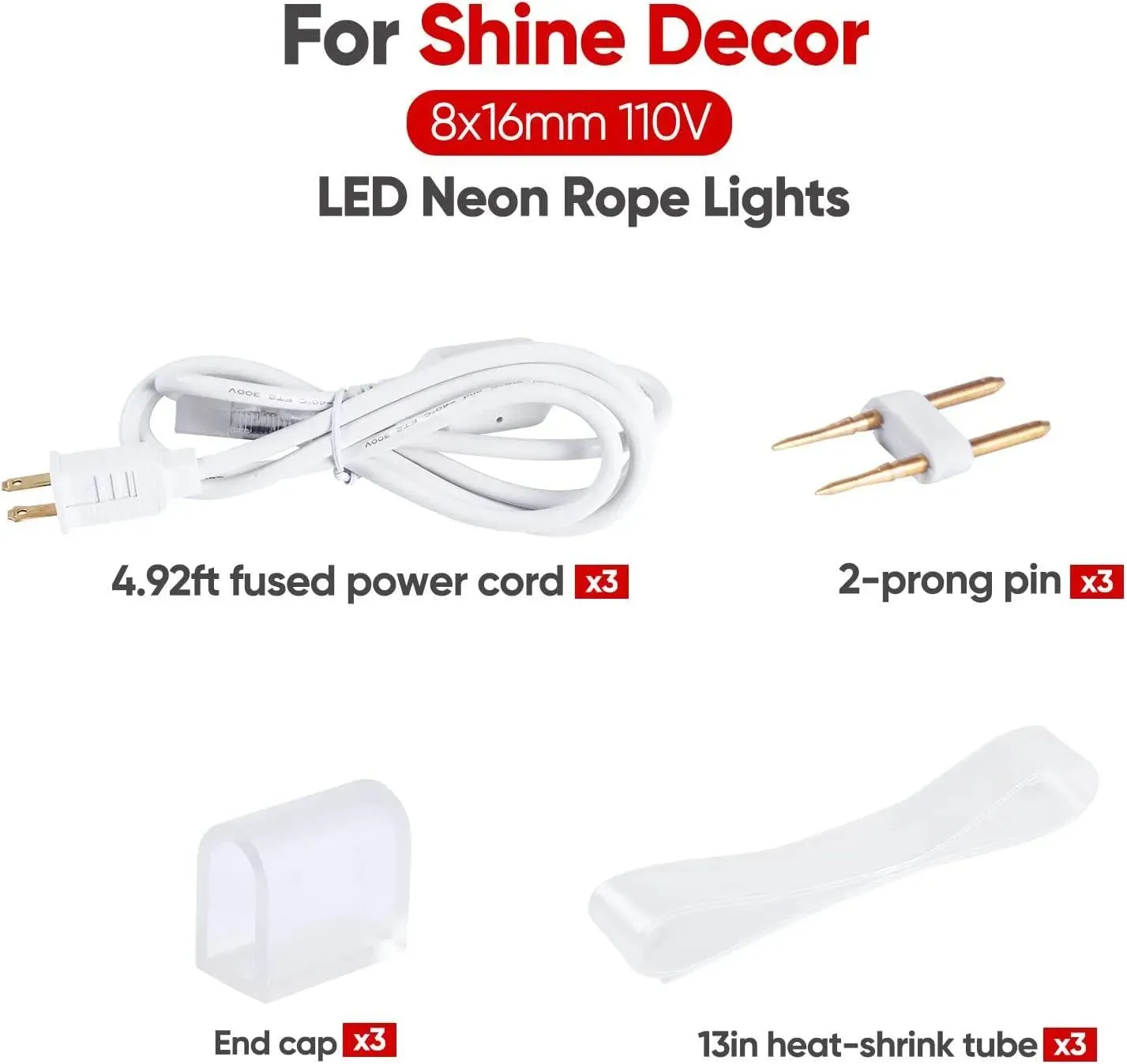 Extra Power Cord Pack for 110V 8x16mm Led Neon Light Eco Neon and Lum Neon