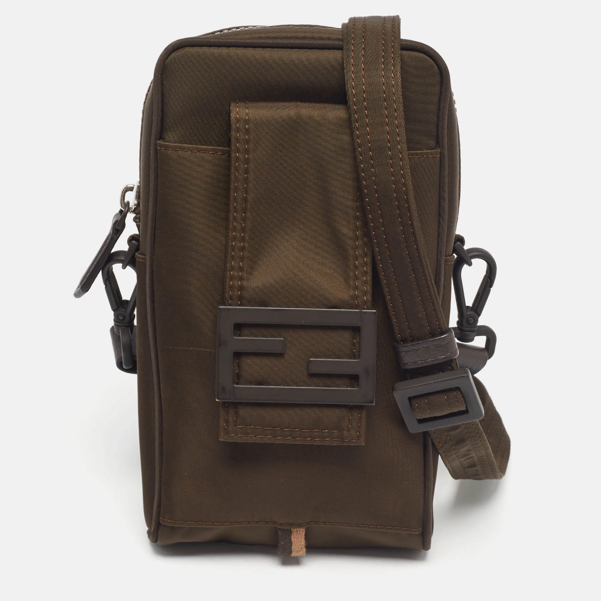 Fendi Green Nylon Ff Phone Crossbody Bag..