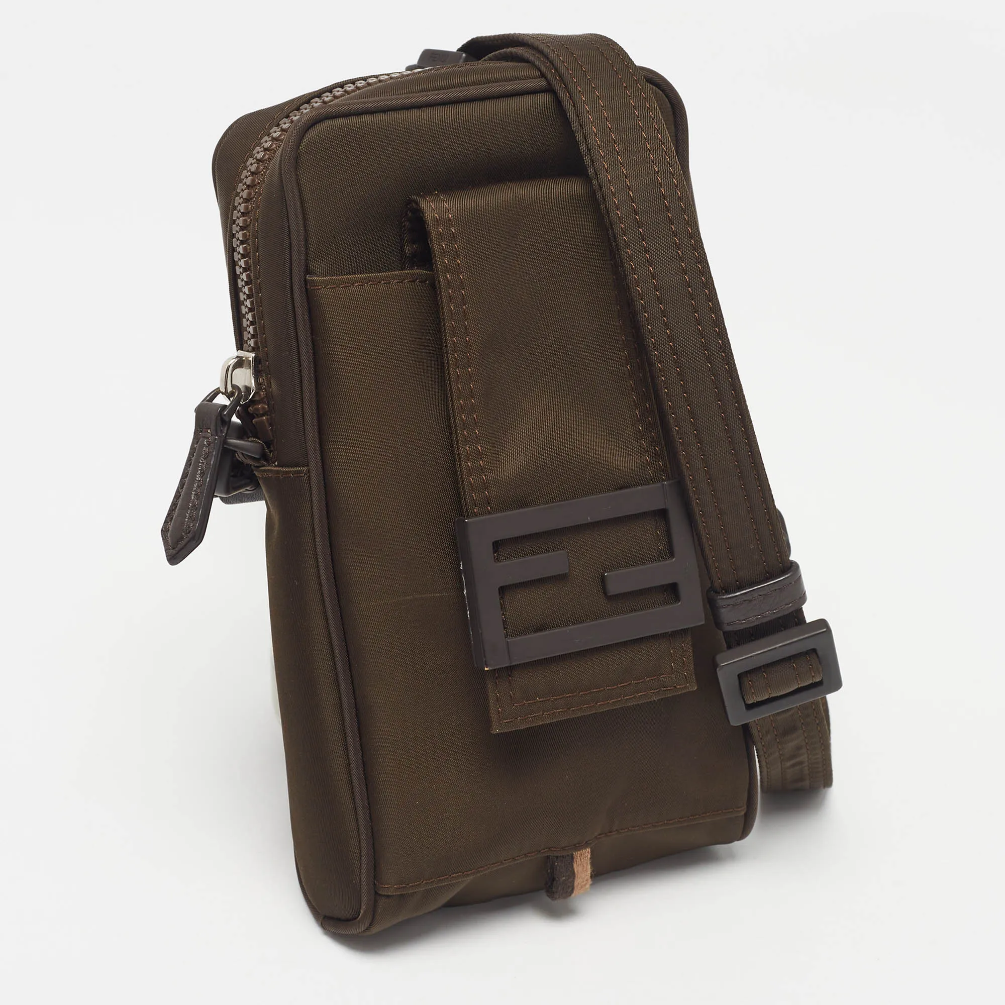 Fendi Green Nylon Ff Phone Crossbody Bag..