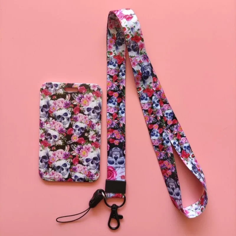 Flower Skull ID Card Holder Lanyards