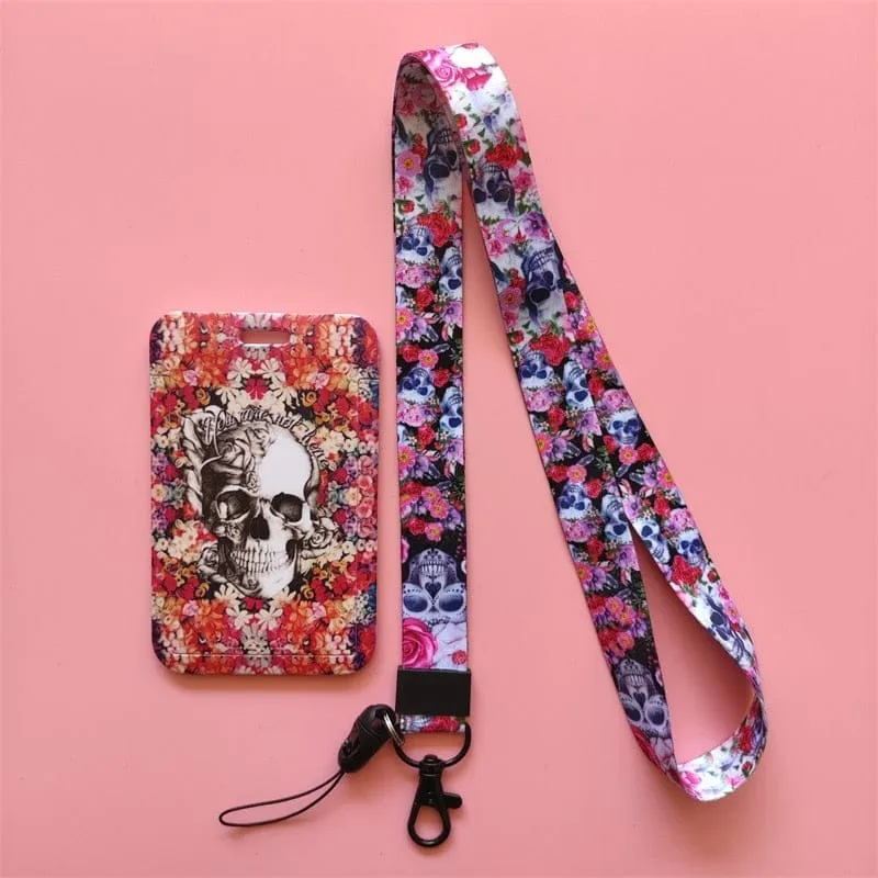 Flower Skull ID Card Holder Lanyards