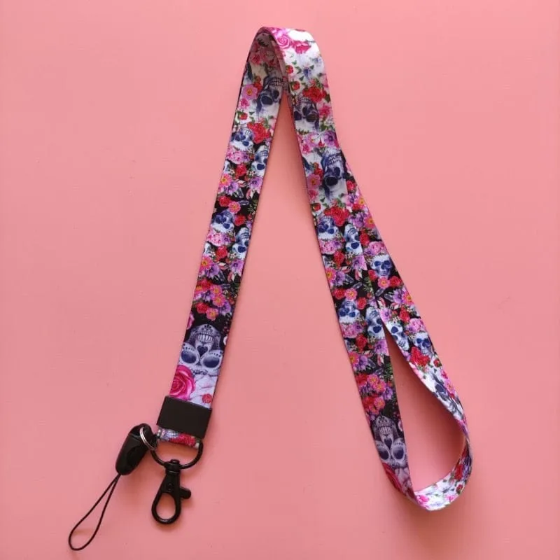 Flower Skull ID Card Holder Lanyards