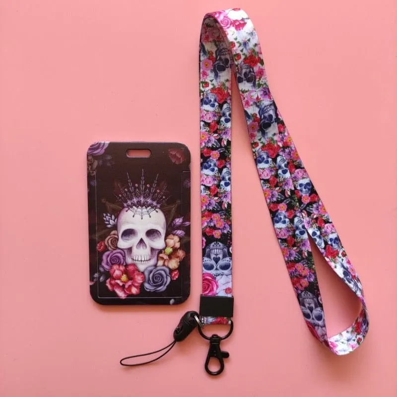 Flower Skull ID Card Holder Lanyards