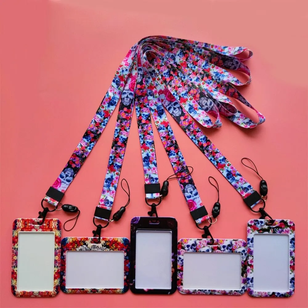 Flower Skull ID Card Holder Lanyards