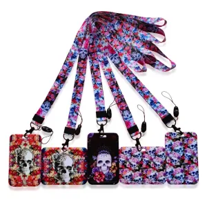 Flower Skull ID Card Holder Lanyards