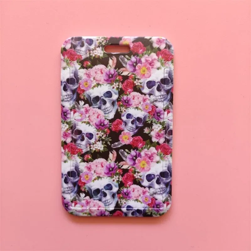 Flower Skull ID Card Holder Lanyards