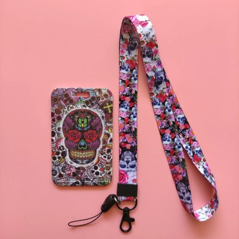 Flower Skull ID Card Holder Lanyards