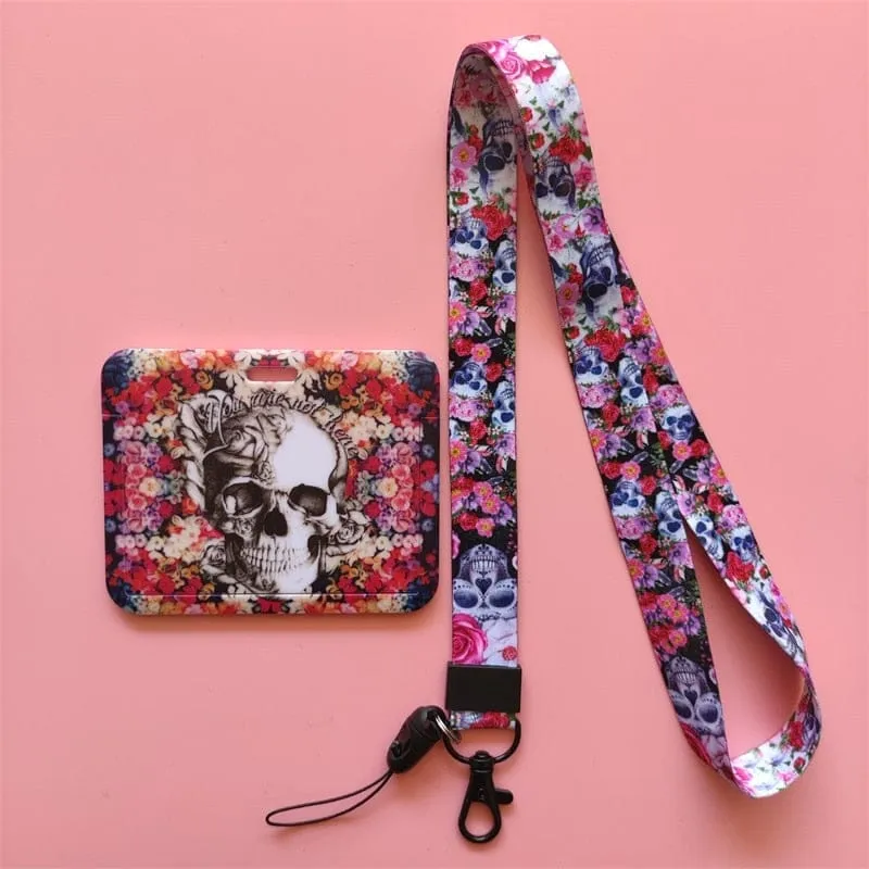 Flower Skull ID Card Holder Lanyards