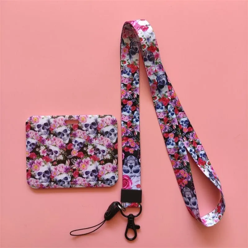 Flower Skull ID Card Holder Lanyards