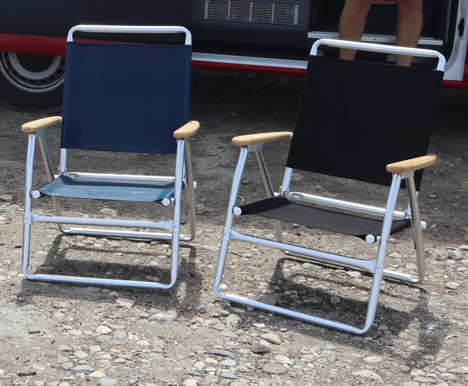 Folding Aluminum Beach Chair with Bamboo Armrests- Recacril Marine Grade Fabric -PA600-BB