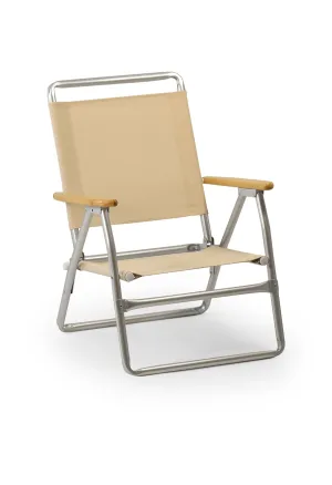 Folding Aluminum Beach Chair with Bamboo Armrests- Recacril Marine Grade Fabric -PA600-BB