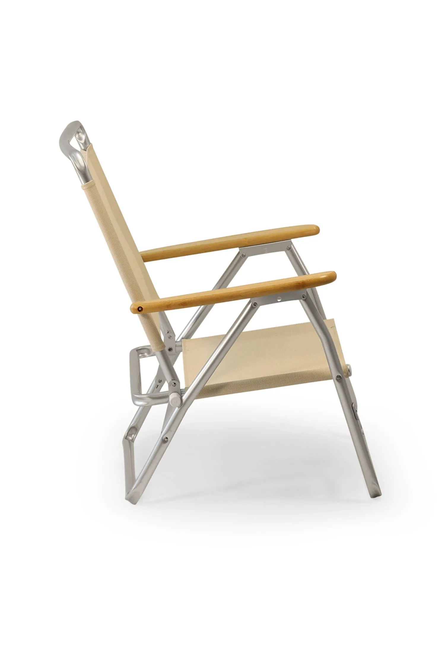 Folding Aluminum Beach Chair with Bamboo Armrests- Recacril Marine Grade Fabric -PA600-BB