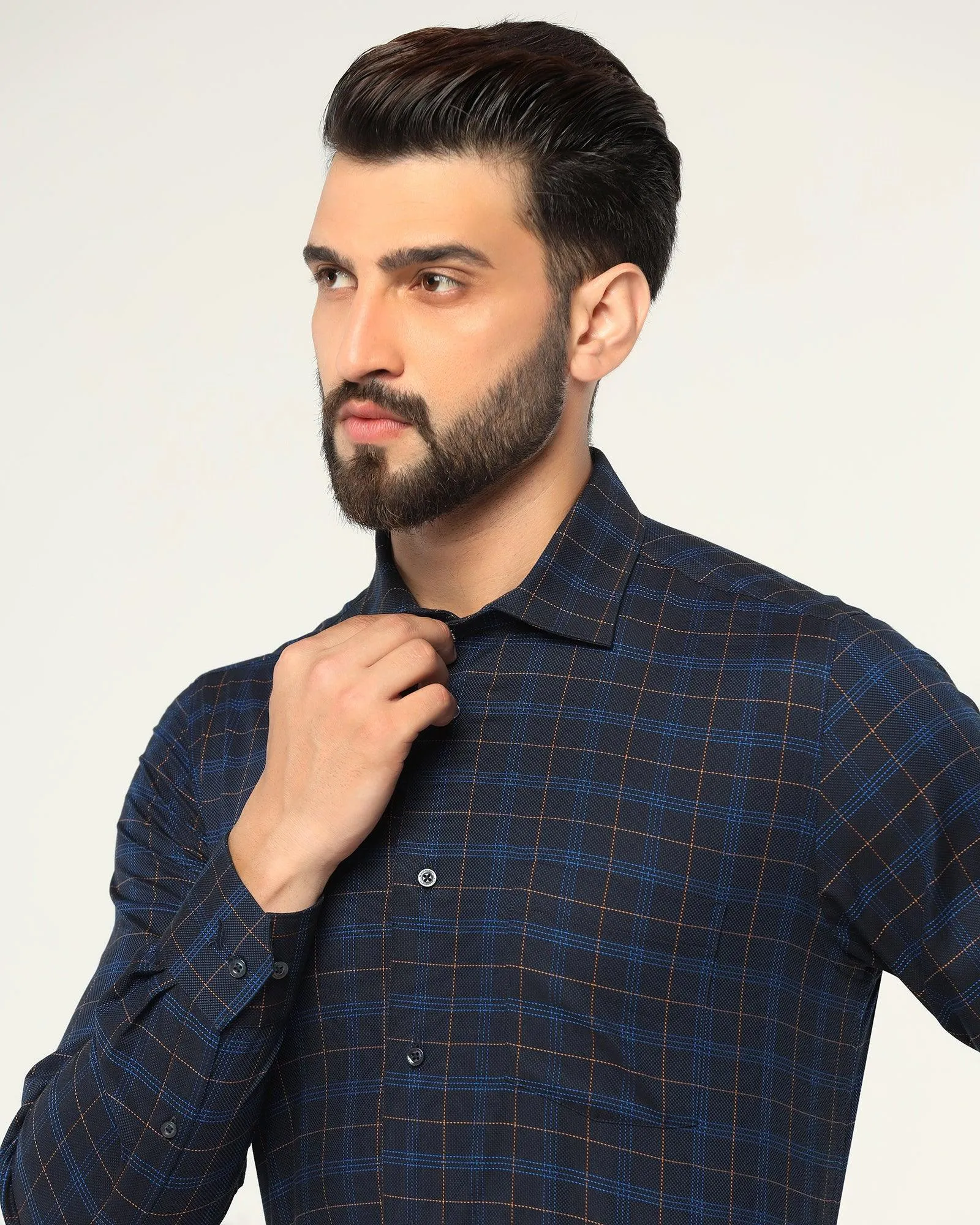 Formal Navy Check Shirt - Blush